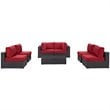 Modway Convene 7-Piece Aluminum & Rattan Patio Sectional Set in Espresso/Red