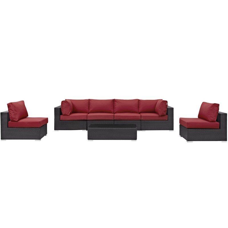 Modway Convene 7-Piece Aluminum & Rattan Patio Sectional Set in Espresso/Red