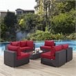 Modway Convene 7-Piece Aluminum & Rattan Patio Sectional Set in Espresso/Red