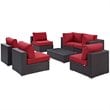 Modway Convene 7-Piece Aluminum & Rattan Patio Sectional Set in Espresso/Red