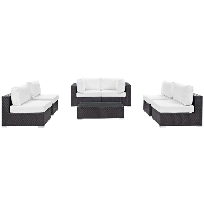 Modway Convene 7-Piece Aluminum & Rattan Patio Sectional Set in Espresso/White