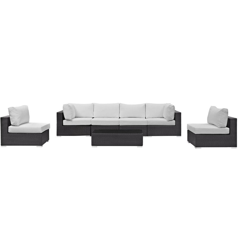 Modway Convene 7-Piece Aluminum & Rattan Patio Sectional Set in Espresso/White