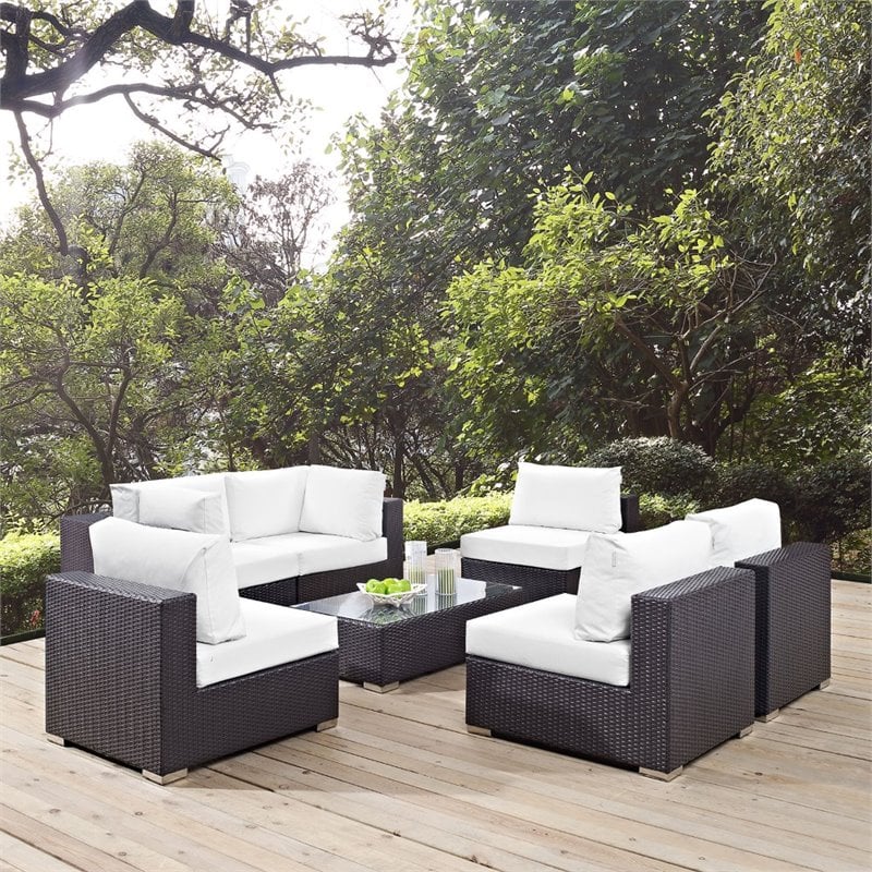 Modway Convene 7-Piece Aluminum & Rattan Patio Sectional Set in Espresso/White