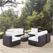Modway Convene 7-Piece Aluminum & Rattan Patio Sectional Set in Espresso/White