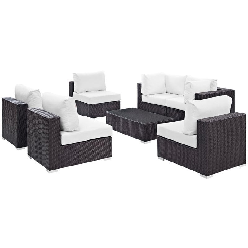 Modway Convene 7-Piece Aluminum & Rattan Patio Sectional Set in Espresso/White