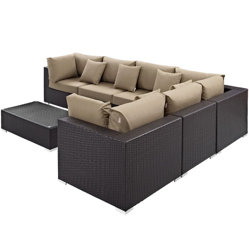 Modway Convene 7-Piece Aluminum and Rattan Patio Sectional Set in Mocha/Espresso