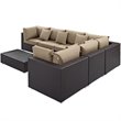 Modway Convene 7-Piece Aluminum and Rattan Patio Sectional Set in Mocha/Espresso