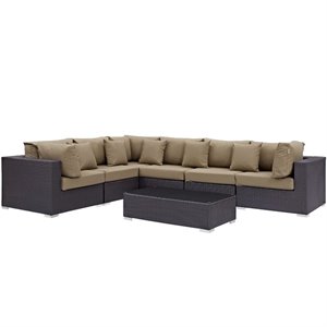 Modway Convene 7-Piece Aluminum and Rattan Patio Sectional Set in Mocha/Espresso