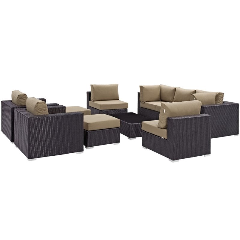 Modway Convene 10-Piece Aluminum Rattan Patio Sectional Set in Espresso/Mocha
