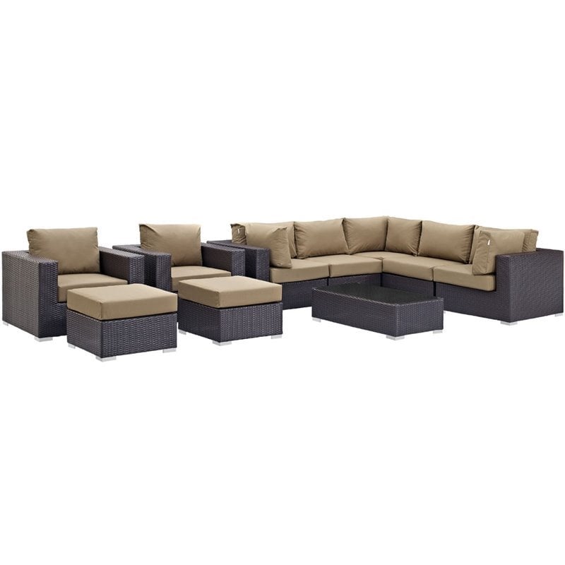 Modway Convene 10-Piece Aluminum Rattan Patio Sectional Set in Espresso/Mocha