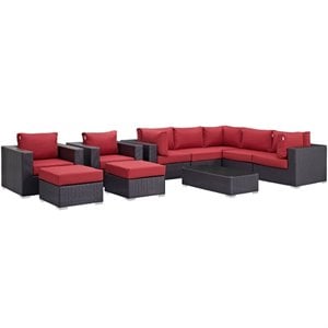 Modway Convene 10-Piece Aluminum and Rattan Patio Sectional Set in Espresso/Red