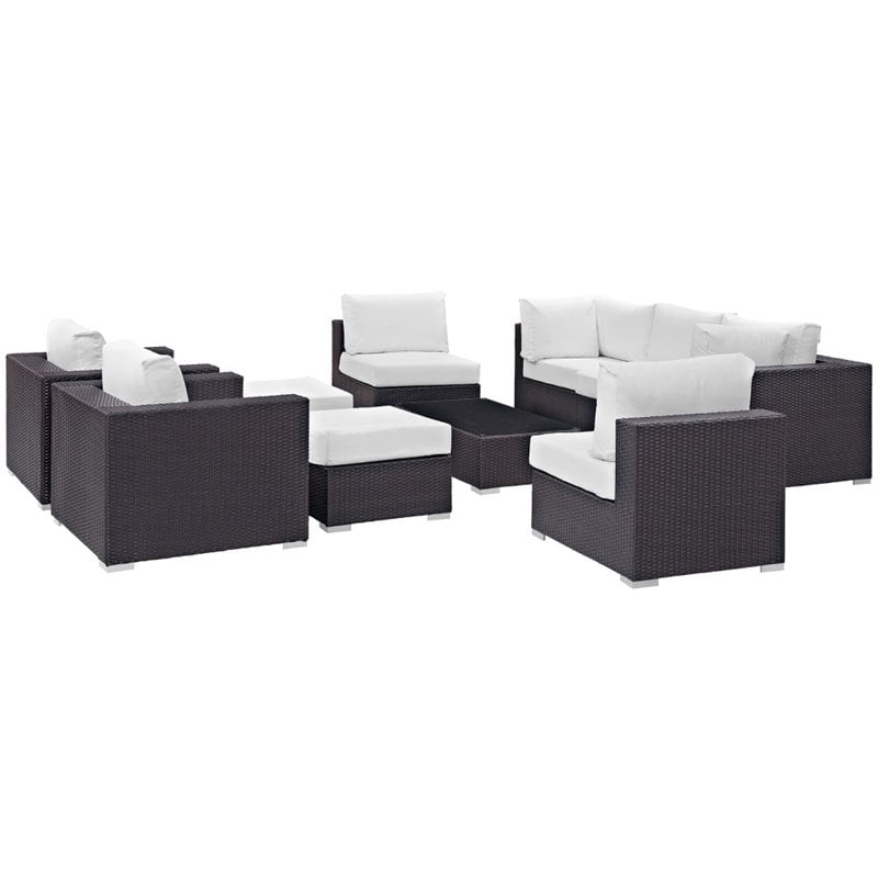 Modway Convene 10-Piece Aluminum and Rattan Patio Sectional Set - Espresso/White