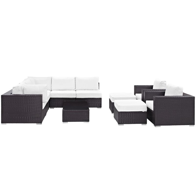 Modway Convene 10-Piece Aluminum and Rattan Patio Sectional Set - Espresso/White
