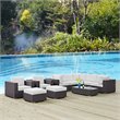 Modway Convene 10-Piece Aluminum and Rattan Patio Sectional Set - Espresso/White