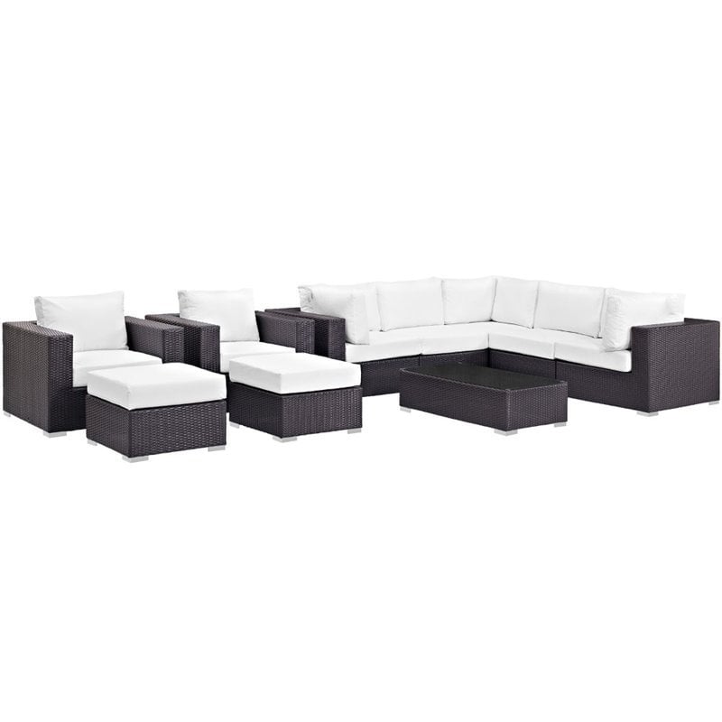 Modway Convene 10-Piece Aluminum and Rattan Patio Sectional Set - Espresso/White