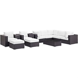 Modway Convene 10-Piece Aluminum and Rattan Patio Sectional Set - Espresso/White