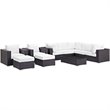 Modway Convene 10-Piece Aluminum and Rattan Patio Sectional Set - Espresso/White