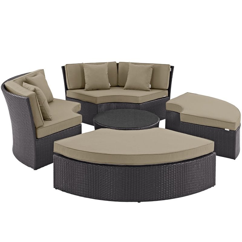 Convene Circular Outdoor Patio Daybed Set in Espresso Mocha