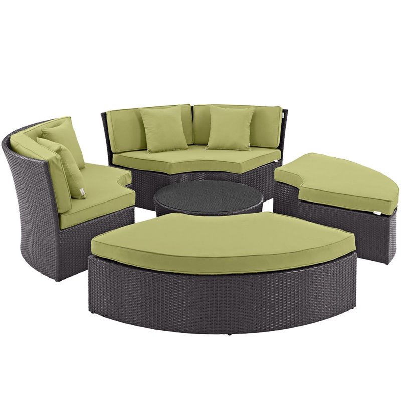 Modway Convene 5 Piece Patio Daybed Set in Espresso and Peridot