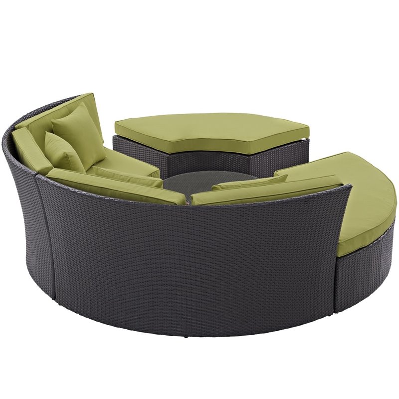 Modway Convene 5 Piece Patio Daybed Set in Espresso and Peridot