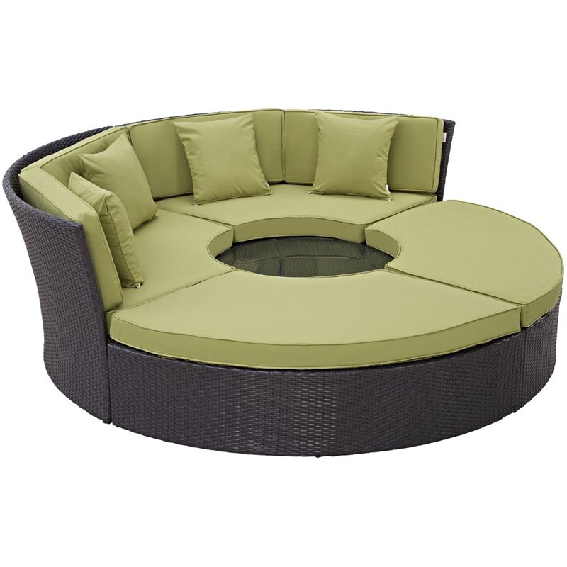 Modway Convene 5 Piece Patio Daybed Set in Espresso and Peridot