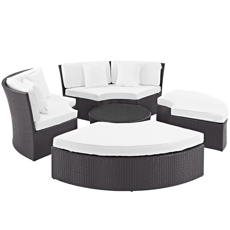 Convene Circular Outdoor Patio Daybed Set in Espresso White