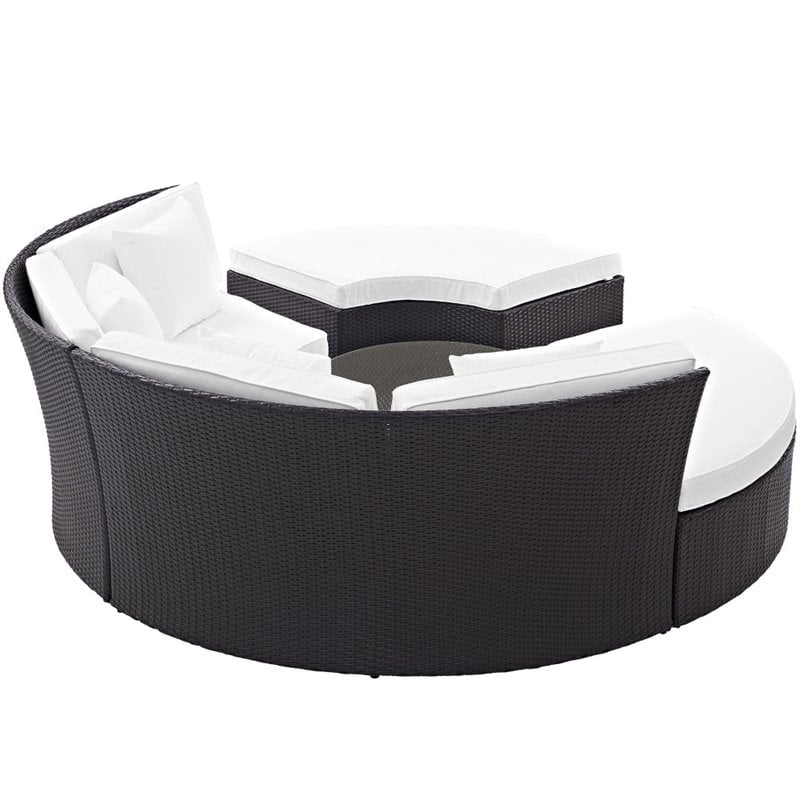 Convene Circular Outdoor Patio Daybed Set in Espresso White