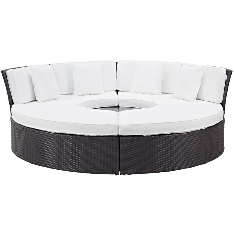 Convene Circular Outdoor Patio Daybed Set in Espresso White