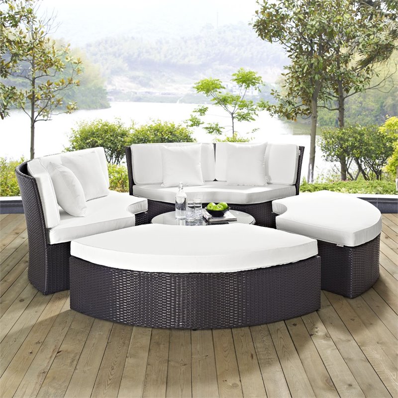 Convene Circular Outdoor Patio Daybed Set in Espresso White