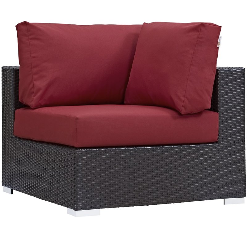 Modway Convene 5-Piece Aluminum and Rattan Patio Sectional Set in Red/Espresso