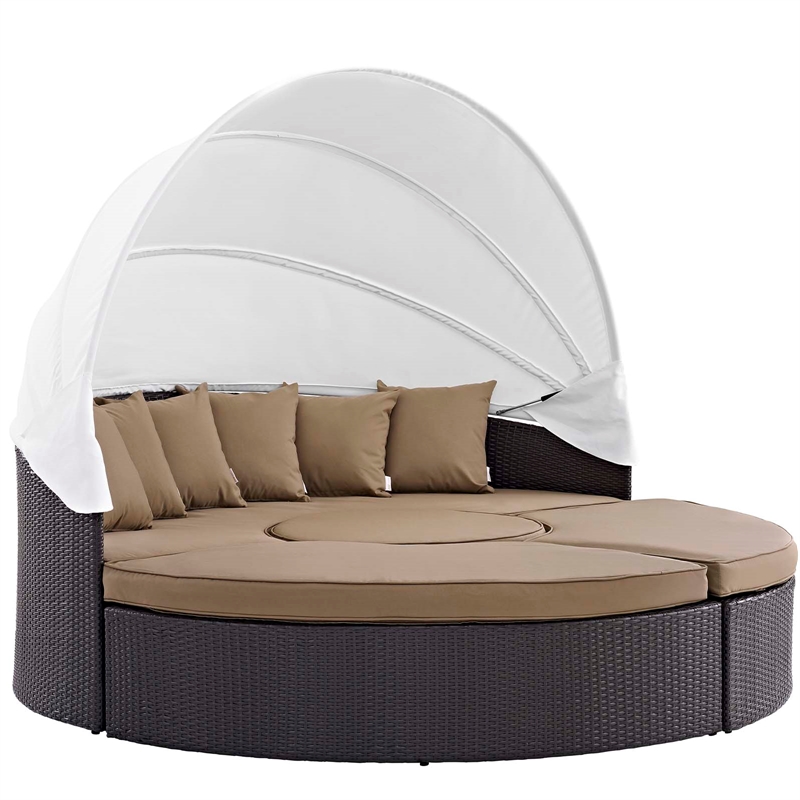 Modway Convene Canopy Aluminum and Rattan Patio Daybed in Mocha/Espresso