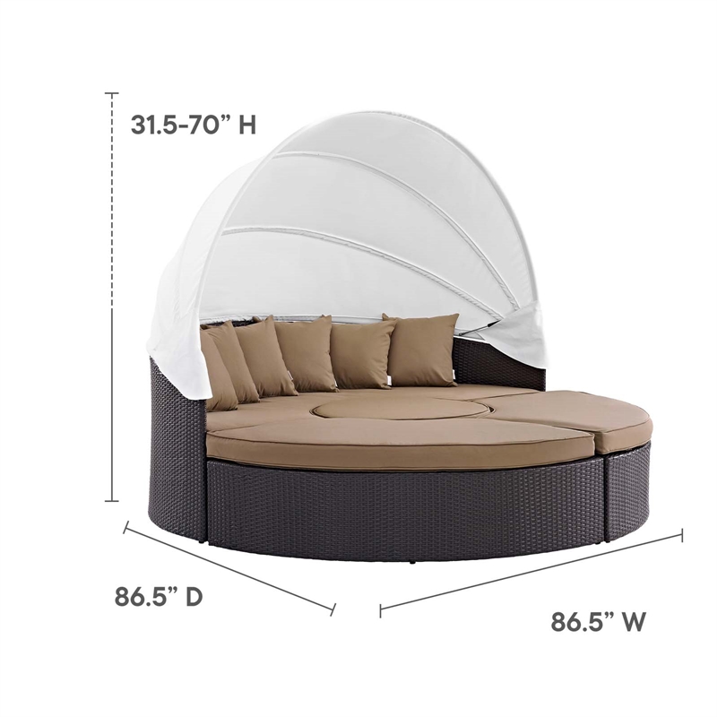 Modway Convene Canopy Aluminum and Rattan Patio Daybed in Mocha/Espresso