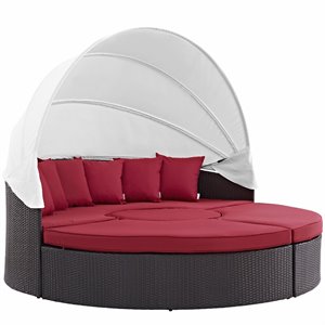 Modway Convene Canopy Aluminum and Rattan Patio Daybed in Red/Espresso