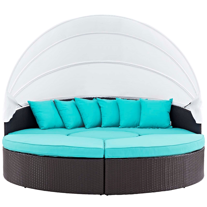 Modway Convene Canopy Aluminum and Rattan Patio Daybed in Turquoise/Espresso