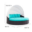 Modway Convene Canopy Aluminum and Rattan Patio Daybed in Turquoise/Espresso