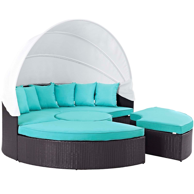 Modway Convene Canopy Aluminum and Rattan Patio Daybed in Turquoise/Espresso
