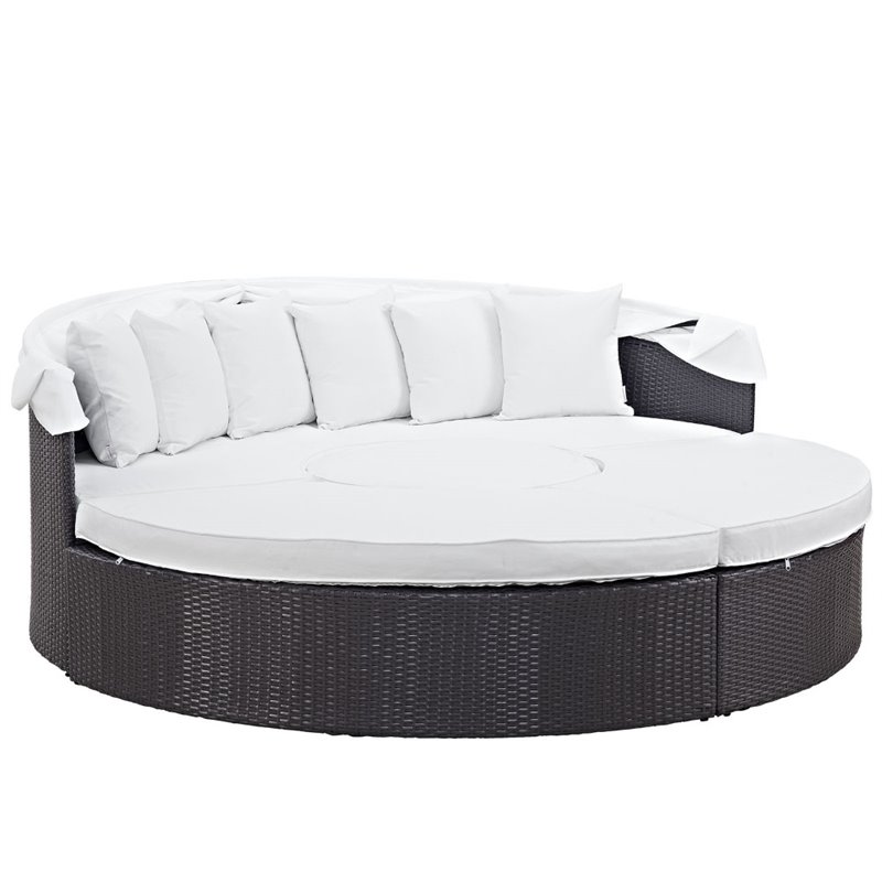 Modway Convene Canopy Aluminum and Rattan Patio Daybed in White/Espresso