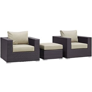 Modway Convene 3-Piece Aluminum and Rattan Patio Sofa Set in Beige/Espresso