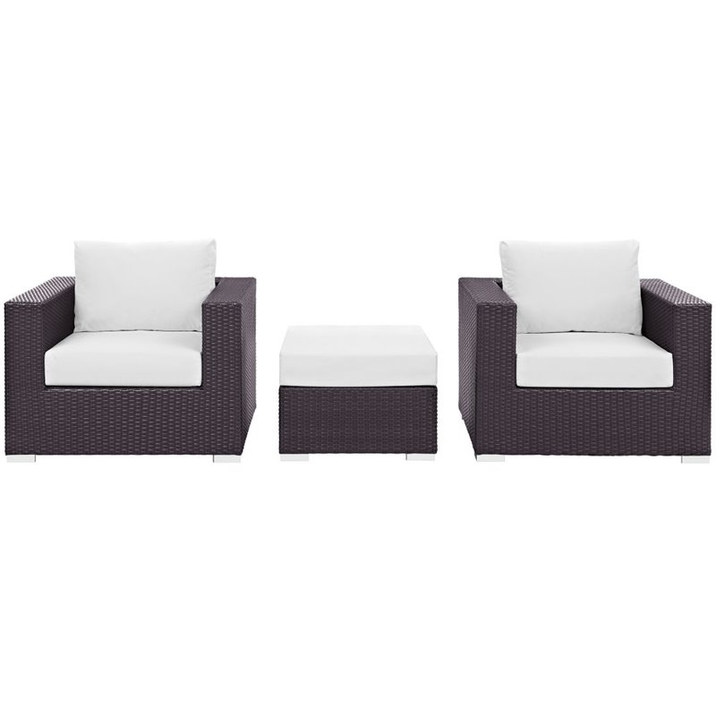 modway convene 3-piece aluminum and rattan patio sofa set in white/espresso