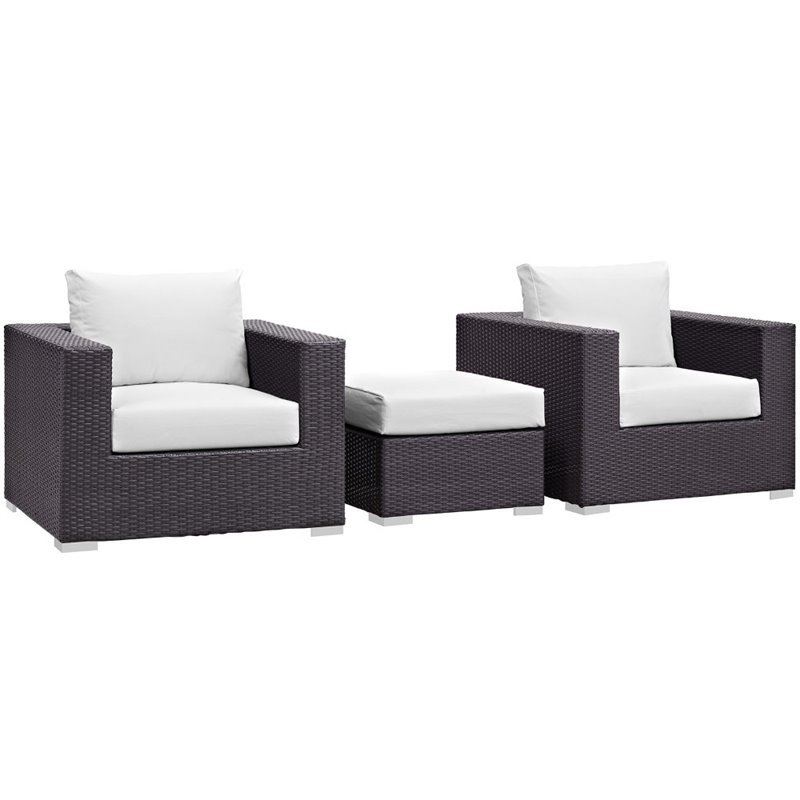 Modway Convene 3-Piece Aluminum and Rattan Patio Sofa Set in White/Espresso