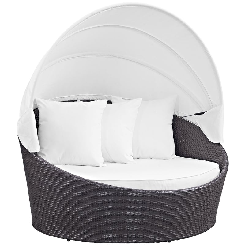 Modway Convene Canopy Aluminum and Rattan Patio Daybed in Espresso/White