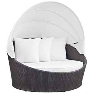 Modway Convene Canopy Aluminum and Rattan Patio Daybed in Espresso/White