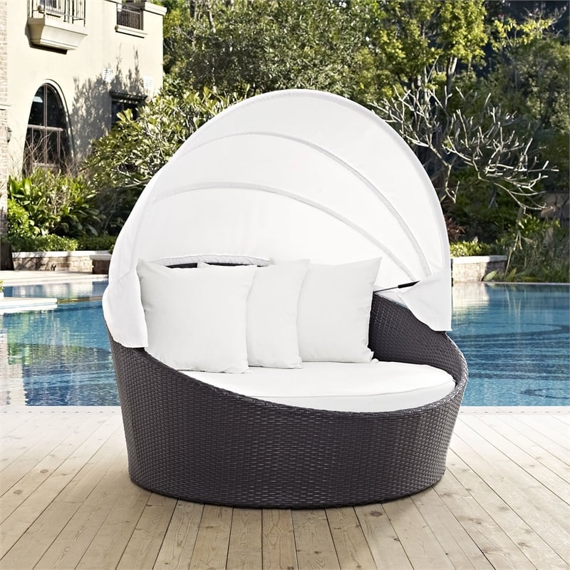 Modway Convene Canopy Aluminum and Rattan Patio Daybed in Espresso/White