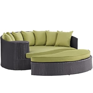 modway convene aluminum and rattan patio daybed in espresso/peridot