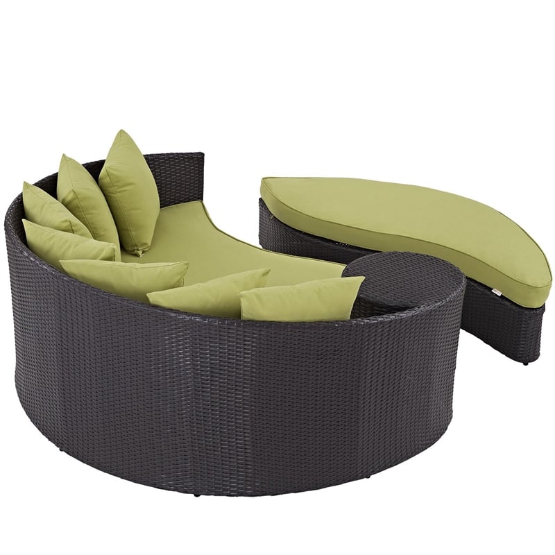 modway convene aluminum and rattan patio daybed in espresso/peridot