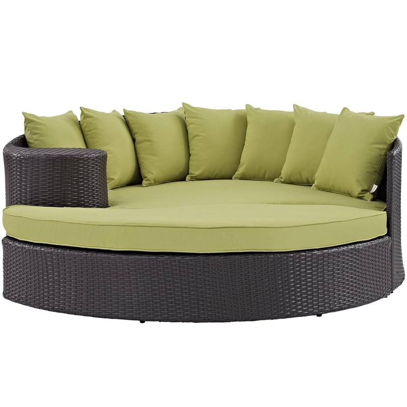 modway convene aluminum and rattan patio daybed in espresso/peridot