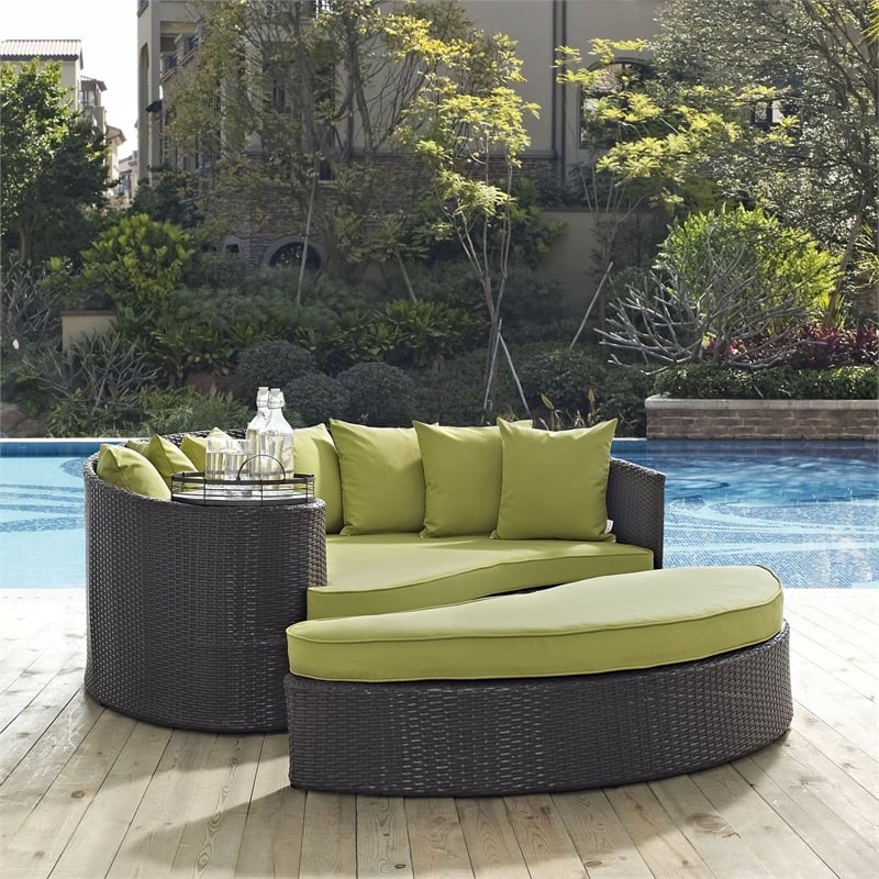 modway convene aluminum and rattan patio daybed in espresso/peridot