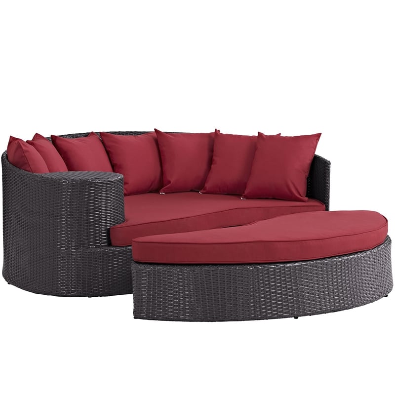 Modway Convene Aluminum and Rattan Patio Daybed in Espresso/Red