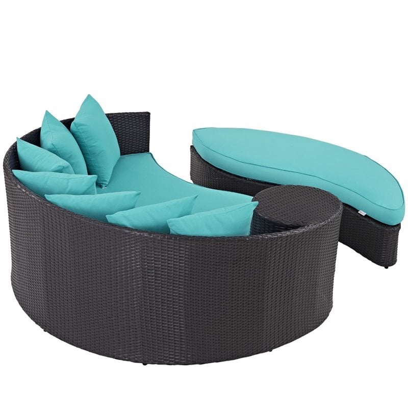 modway convene aluminum and rattan patio daybed in espresso/turquoise