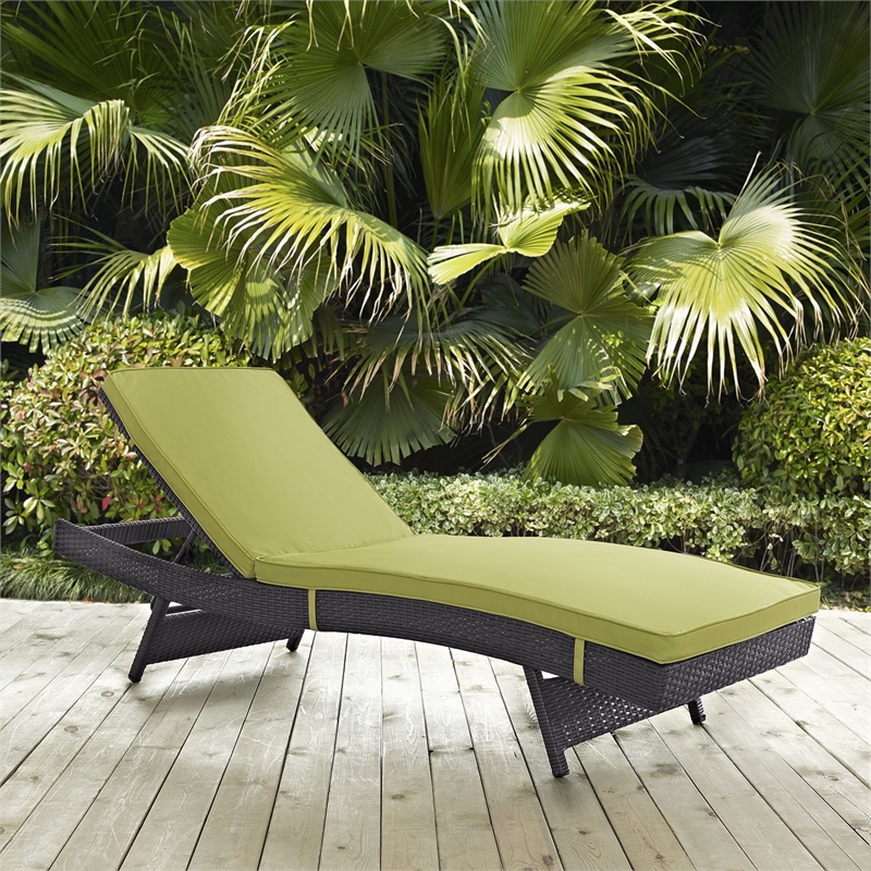 Modway Convene Aluminum and Rattan Patio Chaise in Espresso/Peridot Green